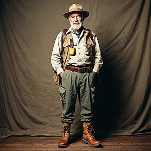 Older man in classic safari outfit
