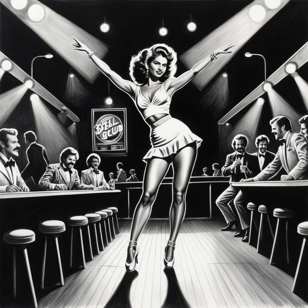 Confident Woman in Retro Outfit on Bar Stage Confident Woman in Retro Outfit on Bar Stage