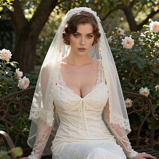 Vintage Lace Wedding Dress Bride in Romantic Garden Setting