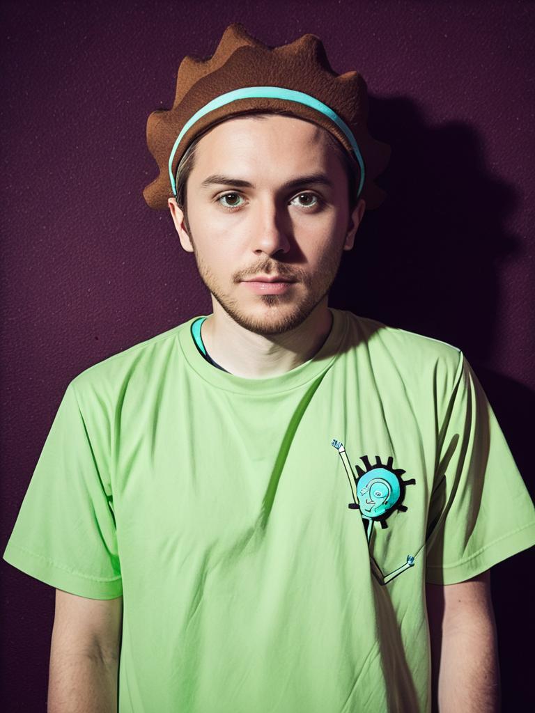 Realistic Morty Smith Costume Cosplay by Man Wearing Green T-shirt