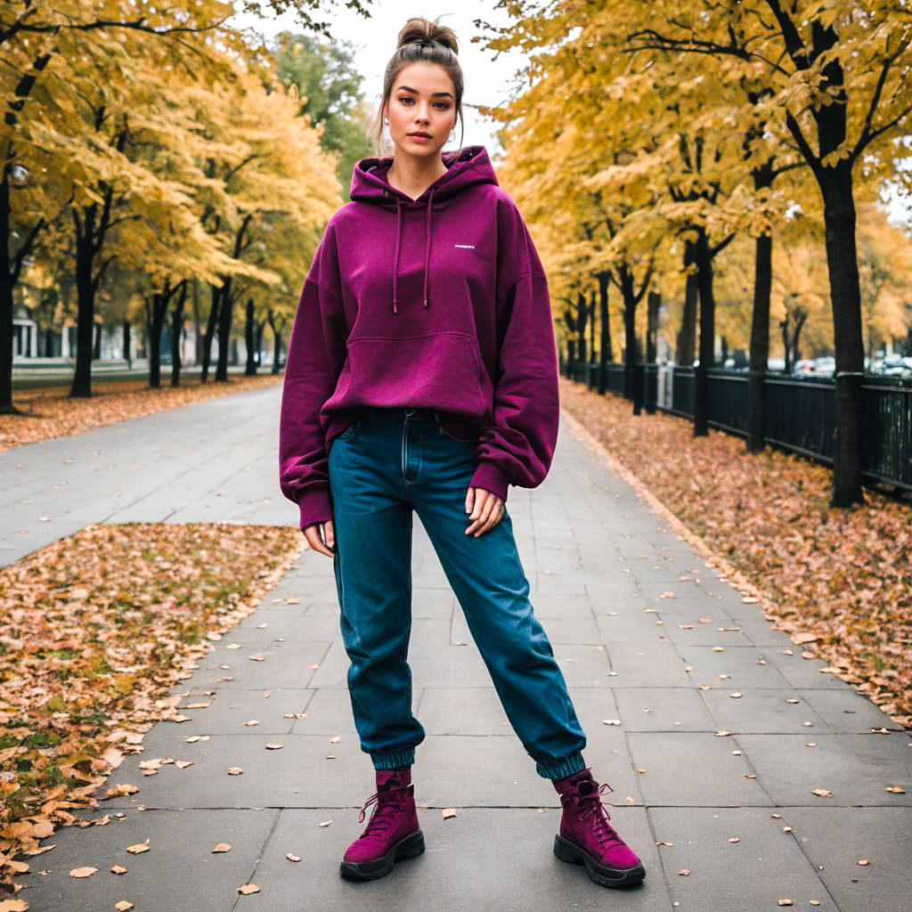 Confident Woman in Autumn Foliage