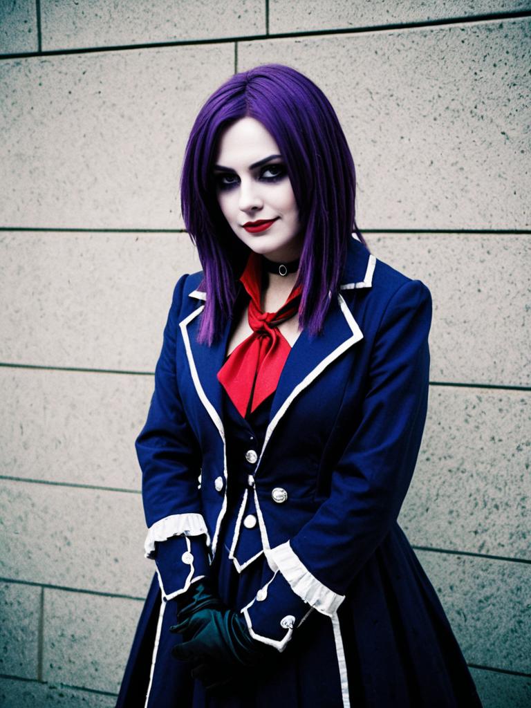Facilier Female Cosplay with Purple Hair and Gothic Outfit