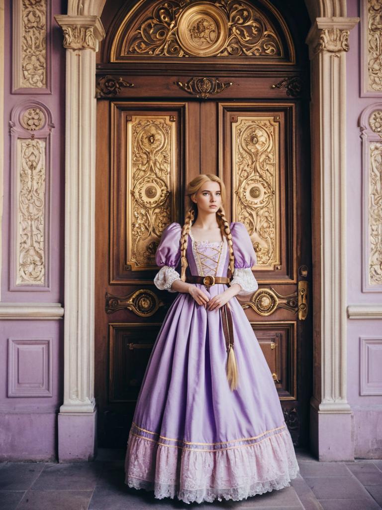 Woman in Lavender Gown by Ornate Door