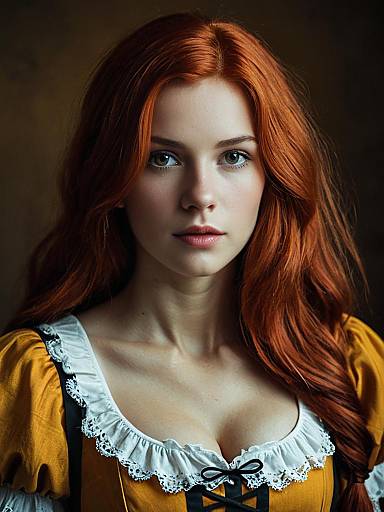 Realistic Photo of Woman in Sally Cosplay Costume with Red Hair