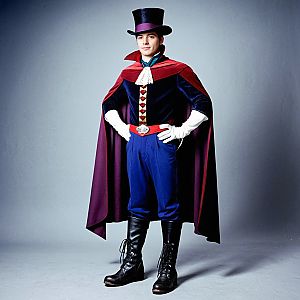 Man in Vintage Fantasy Costume with Red Cape