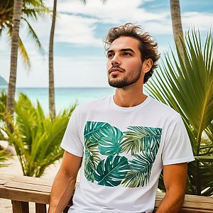 Stylish Young Man in Tropical Setting