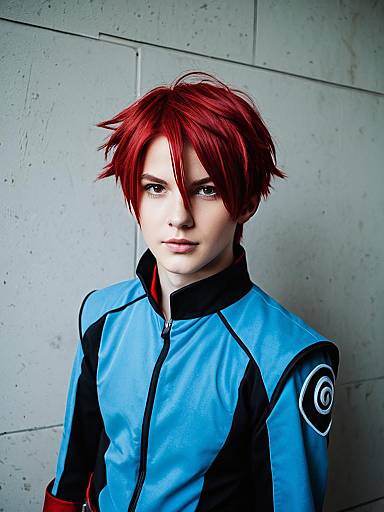 Red Haired Woman in Futuristic Anime-Inspired Cosplay Jacket