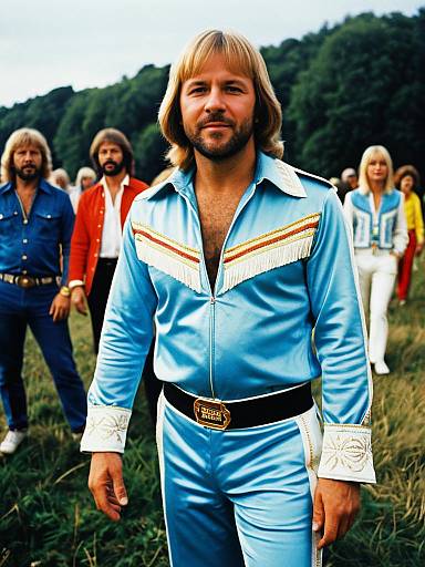 Man in ABBA Outfit Photorealistic Portrait in Colorful Outdoor Setting