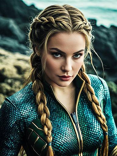 Woman in Aquaman Costume with Long Twin Braids Portrait