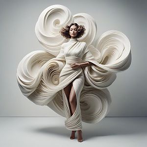 Elegant Woman in Sculptural Dress