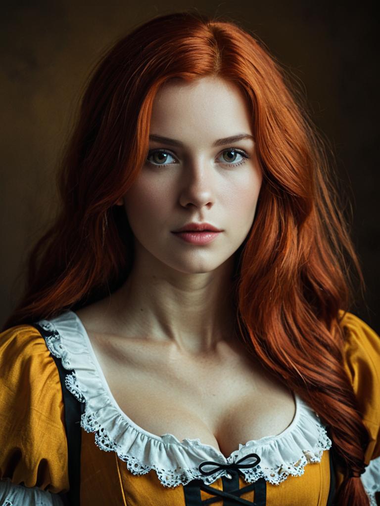 Realistic Photo of Woman in Sally Cosplay Costume with Red Hair