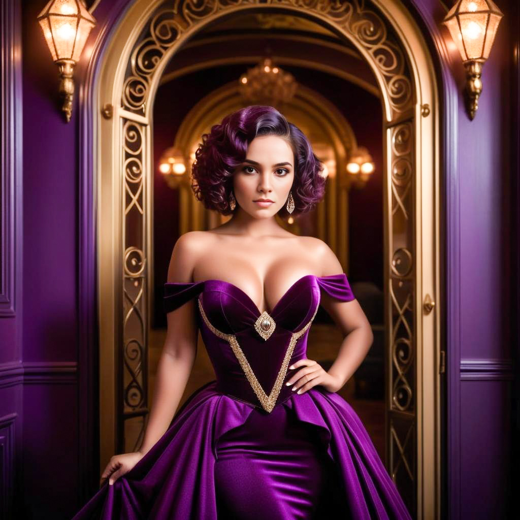 Elegant Woman in Deep Purple Gown