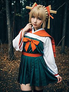 Realistic Himiko Toga Cosplay Woman in Forest Setting