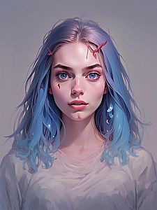 Digital Portrait of a Young Woman with Blue Hair