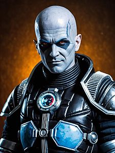 Realistic Mr. Freeze Cosplay Costume Photo Featuring Man in Detailed Armor