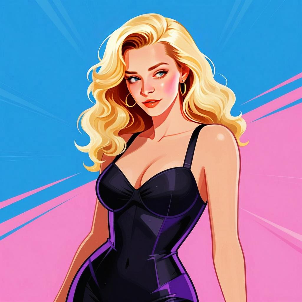 Blonde Woman in Black Dress Pop Art Illustration