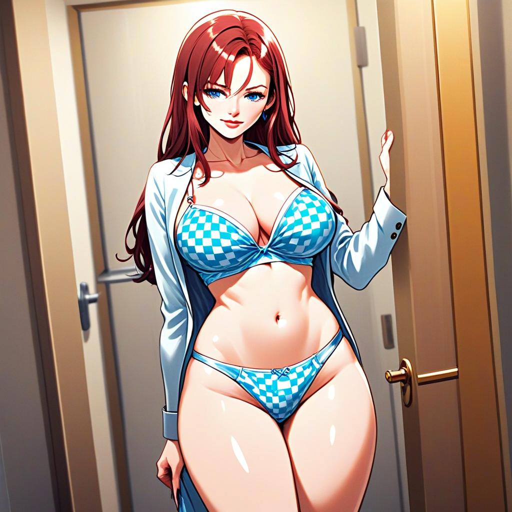 Confident Woman in Checkered Bikini Confident Woman in Checkered Bikini