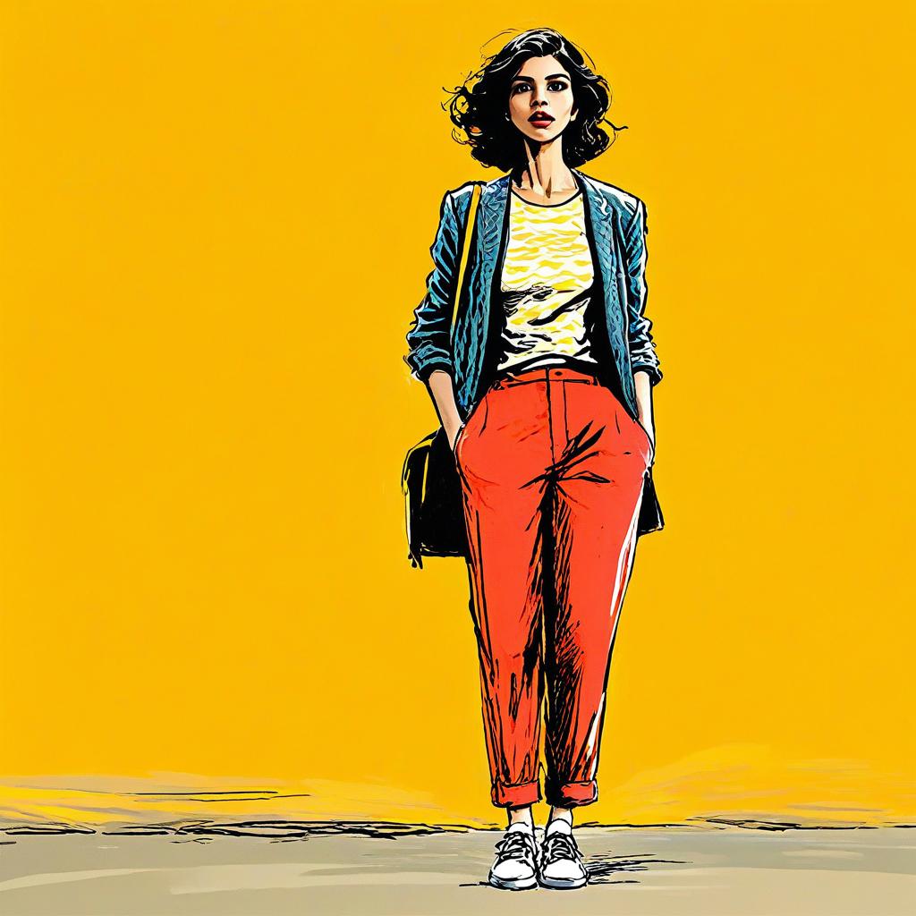 Stylish Woman in Modern Comic Book Art Style with Bright Yellow Background