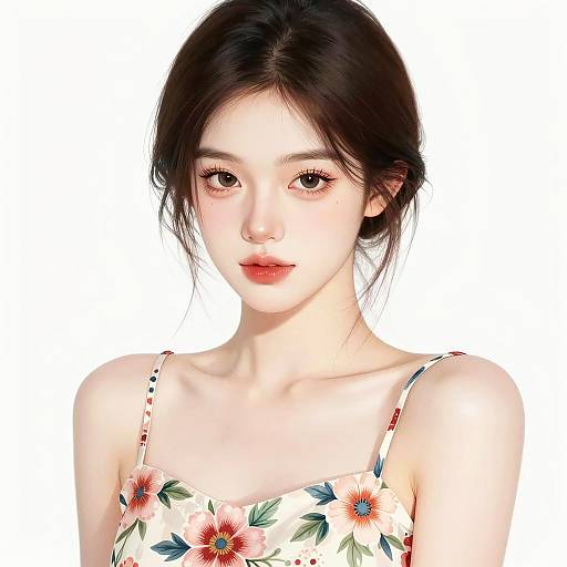 Gen Z Style Digital Portrait of Young Woman in Floral Dress