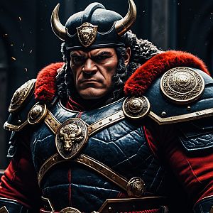 Stern Man in Elaborate Medieval Armor