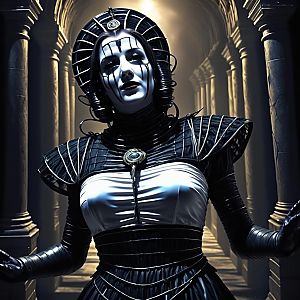 Futuristic Gothic Woman in Dim Corridor