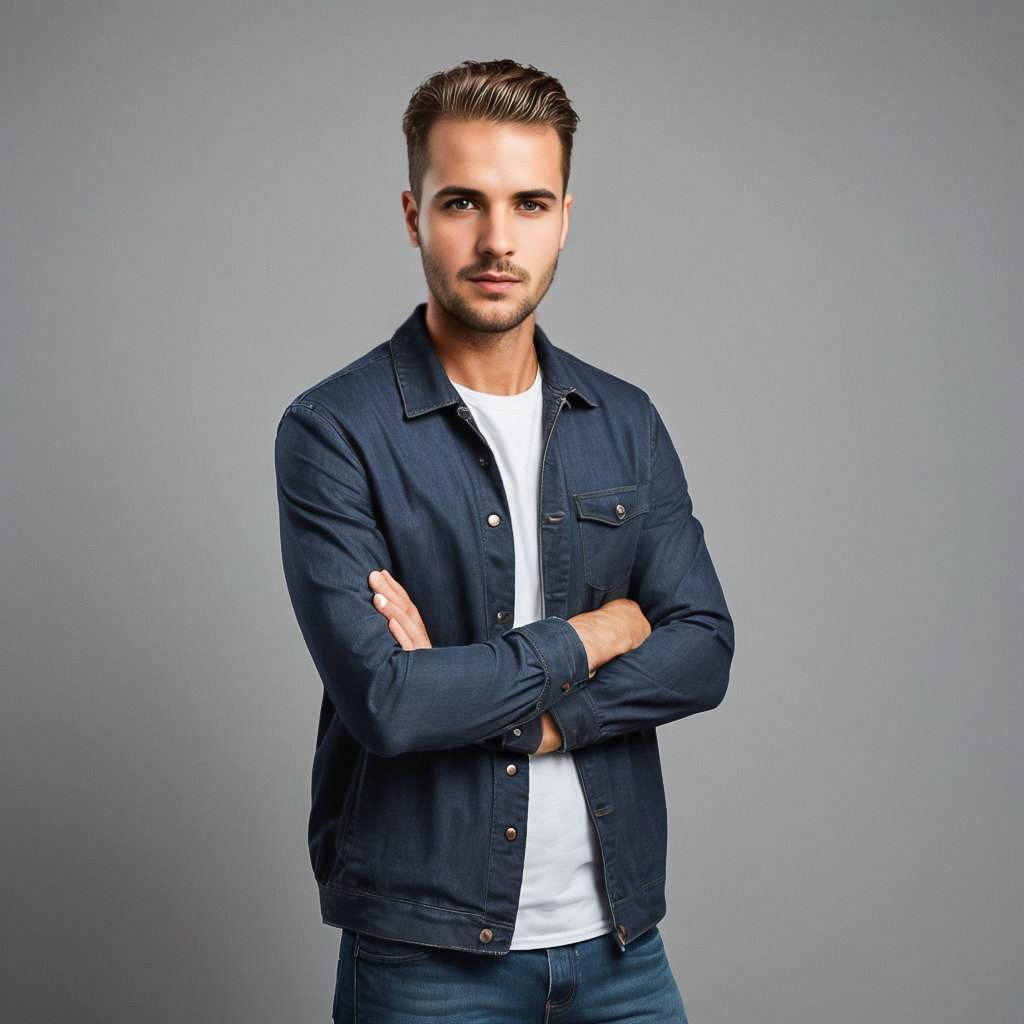 Confident Young Man in Denim Jacket