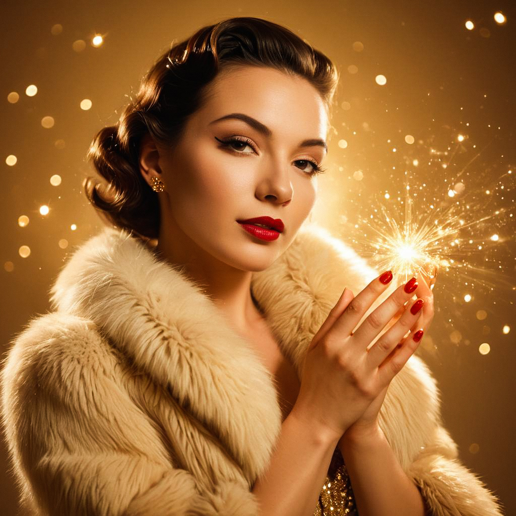 Glamorous Woman in Fur Coat with Sparkling Light Glamorous Woman in Fur Coat with Sparkling Light