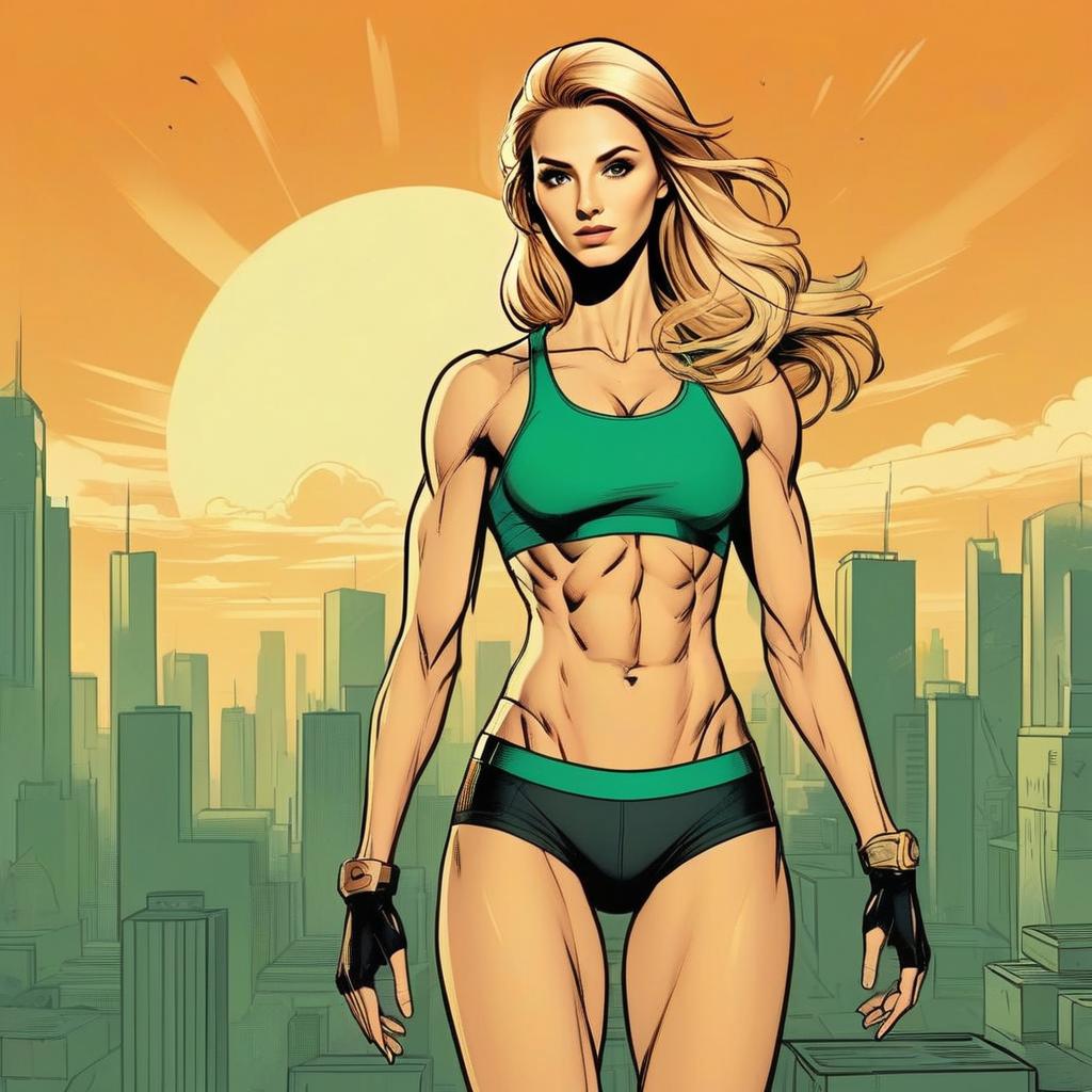 Athletic Woman Against City Skyline at Sunset Athletic Woman Against City Skyline at Sunset