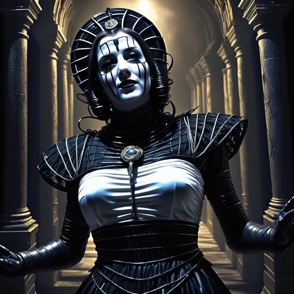 Futuristic Gothic Woman in Dim Corridor Futuristic Gothic Woman in Dim Corridor