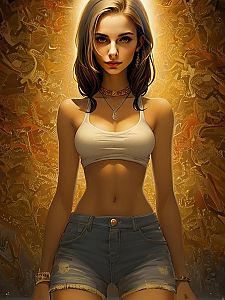 Woman with Alluring Gaze Against Abstract Background