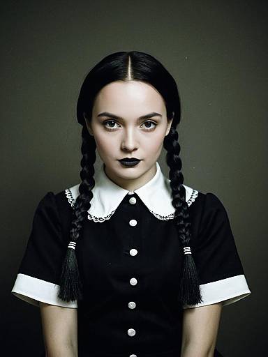 Woman in Wednesday Addams Costume Editorial Cosplay Photo