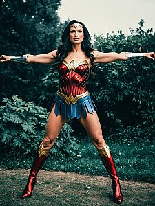 Woman in Wonder Woman Costume Full Body Outdoor Cosplay Photo