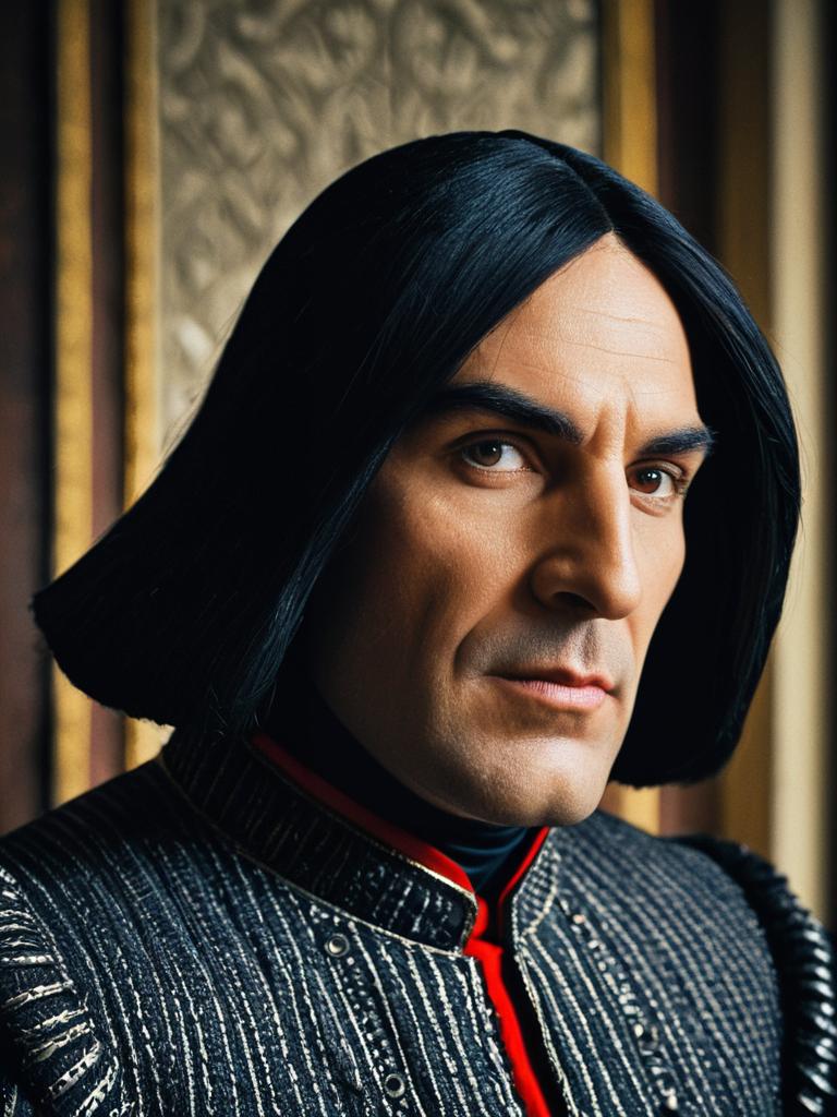 Portrait of a Man with Short Black Hair and Dark Garment