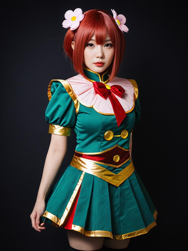 Woman Cosplay Wearing Blossom PPGZ Costume Realistic Photo