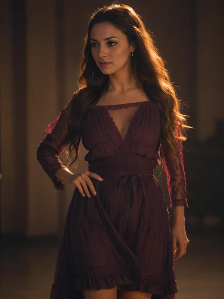 Confident Woman in Elegant Burgundy Dress