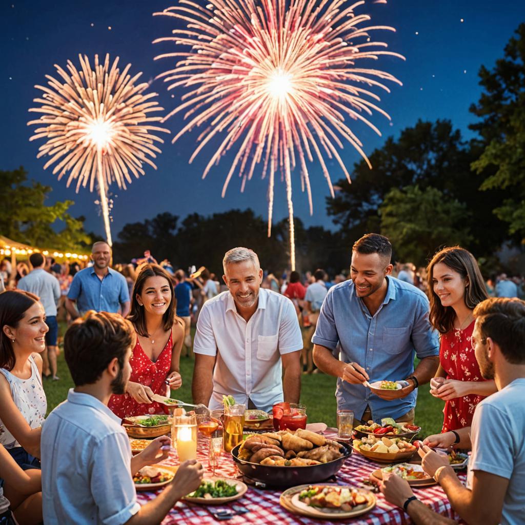 Friends Celebrating 4th of July with Fireworks