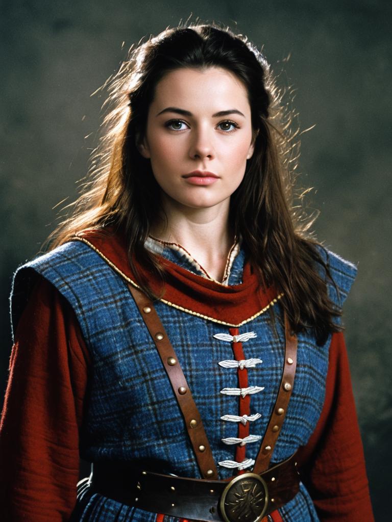 Woman in Braveheart Inspired Costume Photorealistic Detailed Studio Portrait