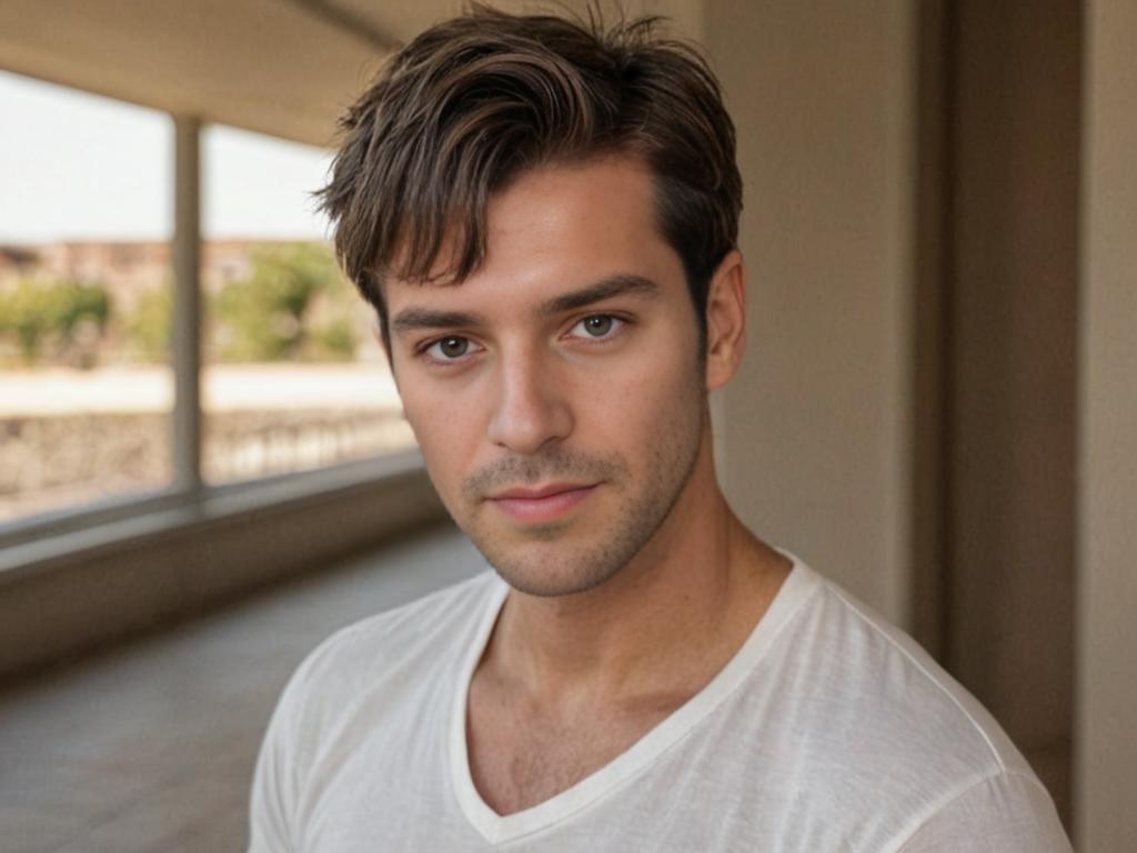 Confident young man in white t-shirt with stylish hair