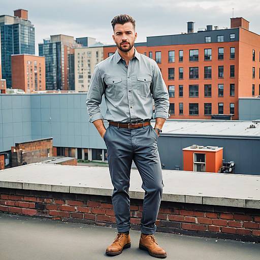 Confident Man in Stylish Urban Outfit on Rooftop