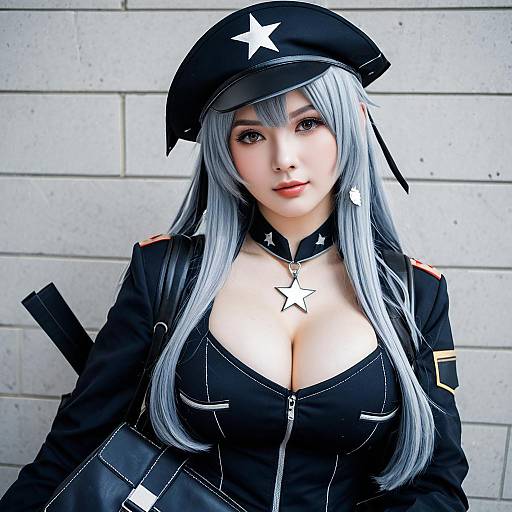 Girls' Frontline Cosplay Woman in Black Military Outfit with Silver Hair