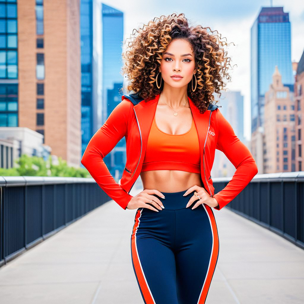Confident Woman in Vibrant Athletic Wear on City Bridge