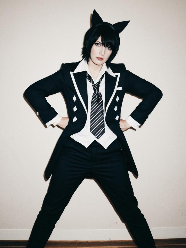 Man in Stylish Femboy Costume with Cat Ears Fashion Cosplay