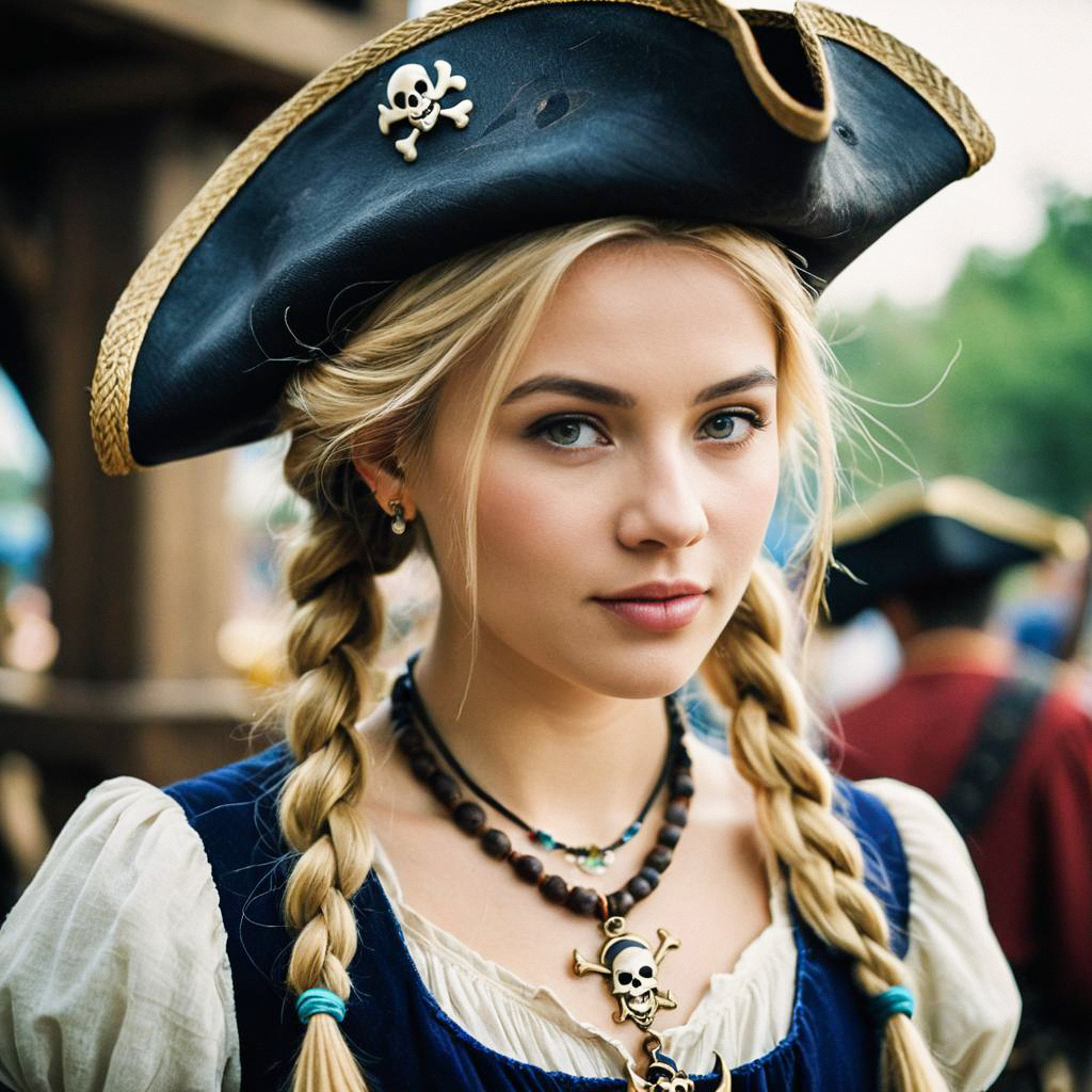 Pirate Woman in Tricorn Hat with Skull Emblem Pirate Woman in Tricorn Hat with Skull Emblem