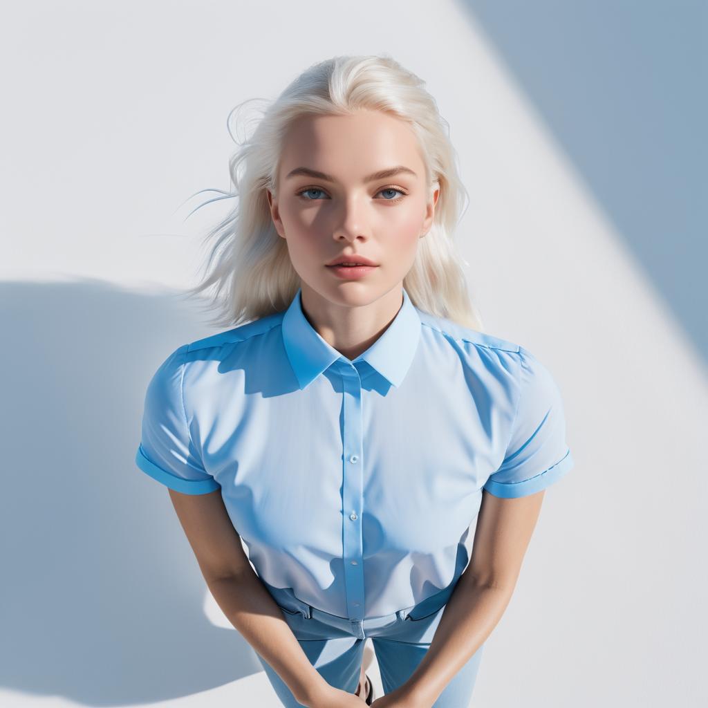 Confident Young Woman in Light Blue Shirt