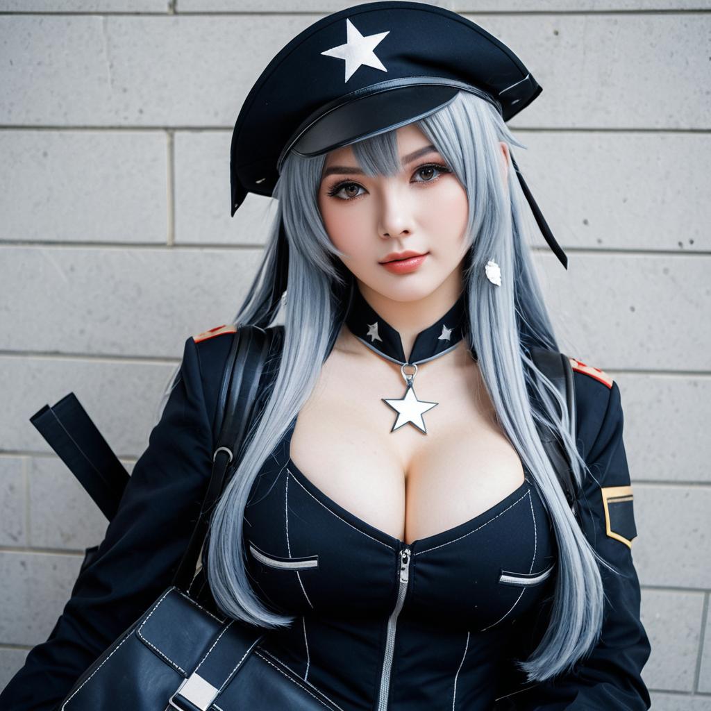 Girls' Frontline Cosplay Woman in Black Military Outfit with Silver Hair