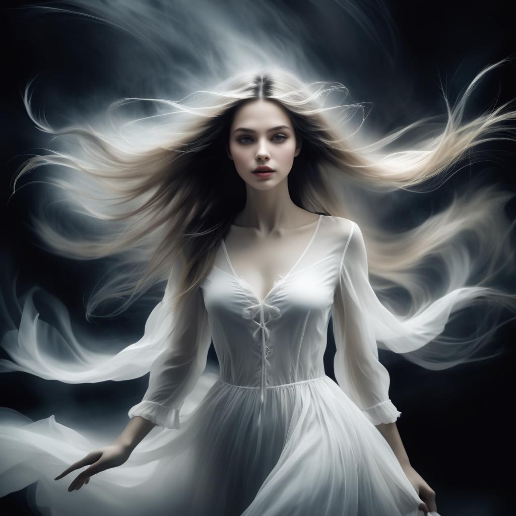 Ethereal Woman in White Gown