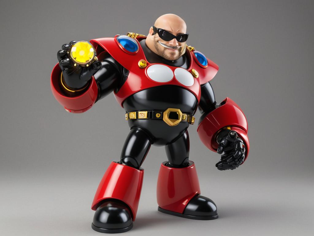 Man as Dr. Robotnik Holding Chaos Emeralds