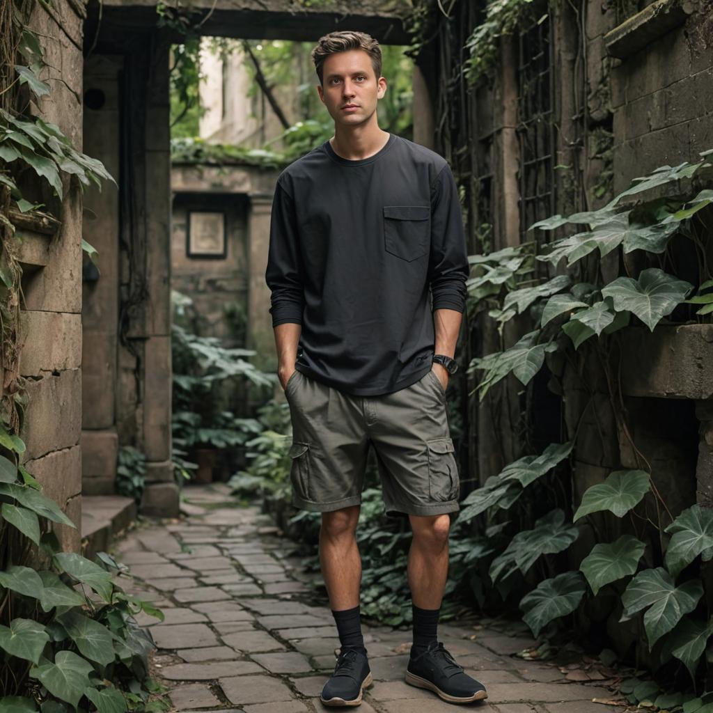 Confident Man in Overgrown Urban Setting