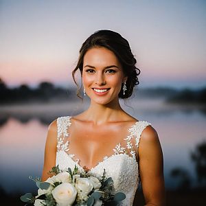 Radiant Bride in Lace Wedding Dress with White Roses