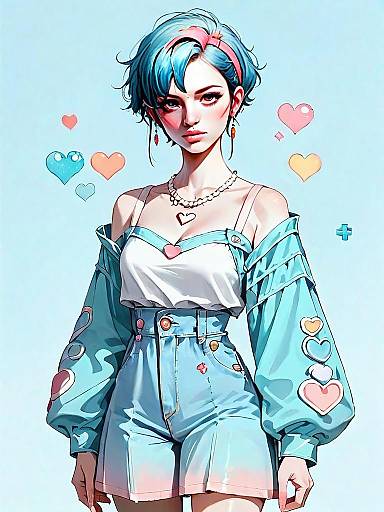 Cute Young Woman in Soft Linen Blend Pastel Outfit Digital Illustration